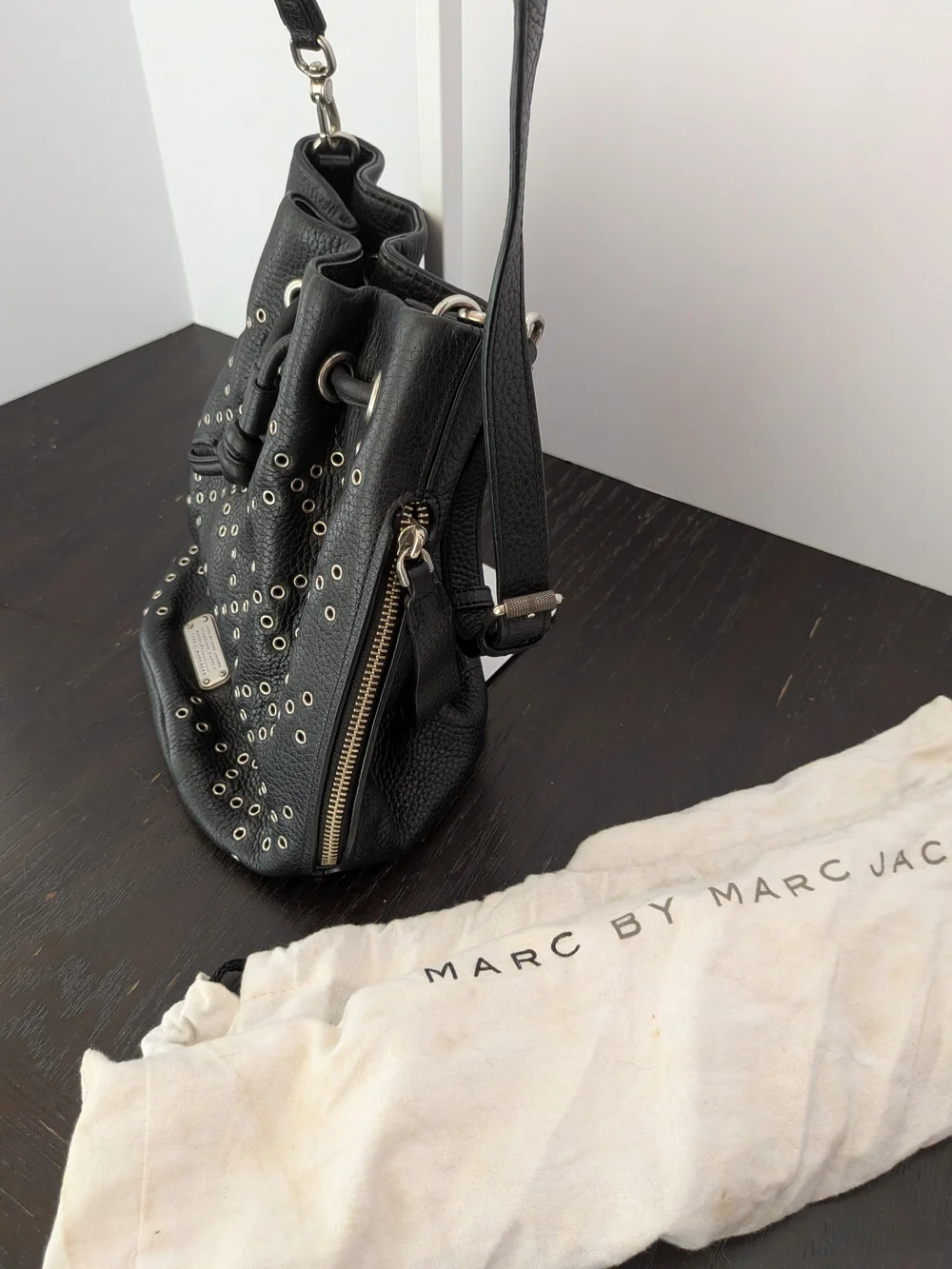 Marc by Marc Jacobs Black Leather Studded Bucket Shoulder Bag